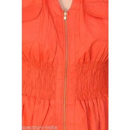 100% Cotton Fitted Sleeveless Coral Zipper Dress