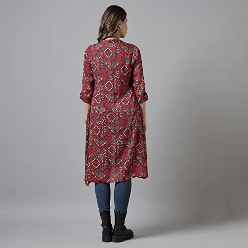Azira Rayon Red Printed Open Shrug for Women and Girl