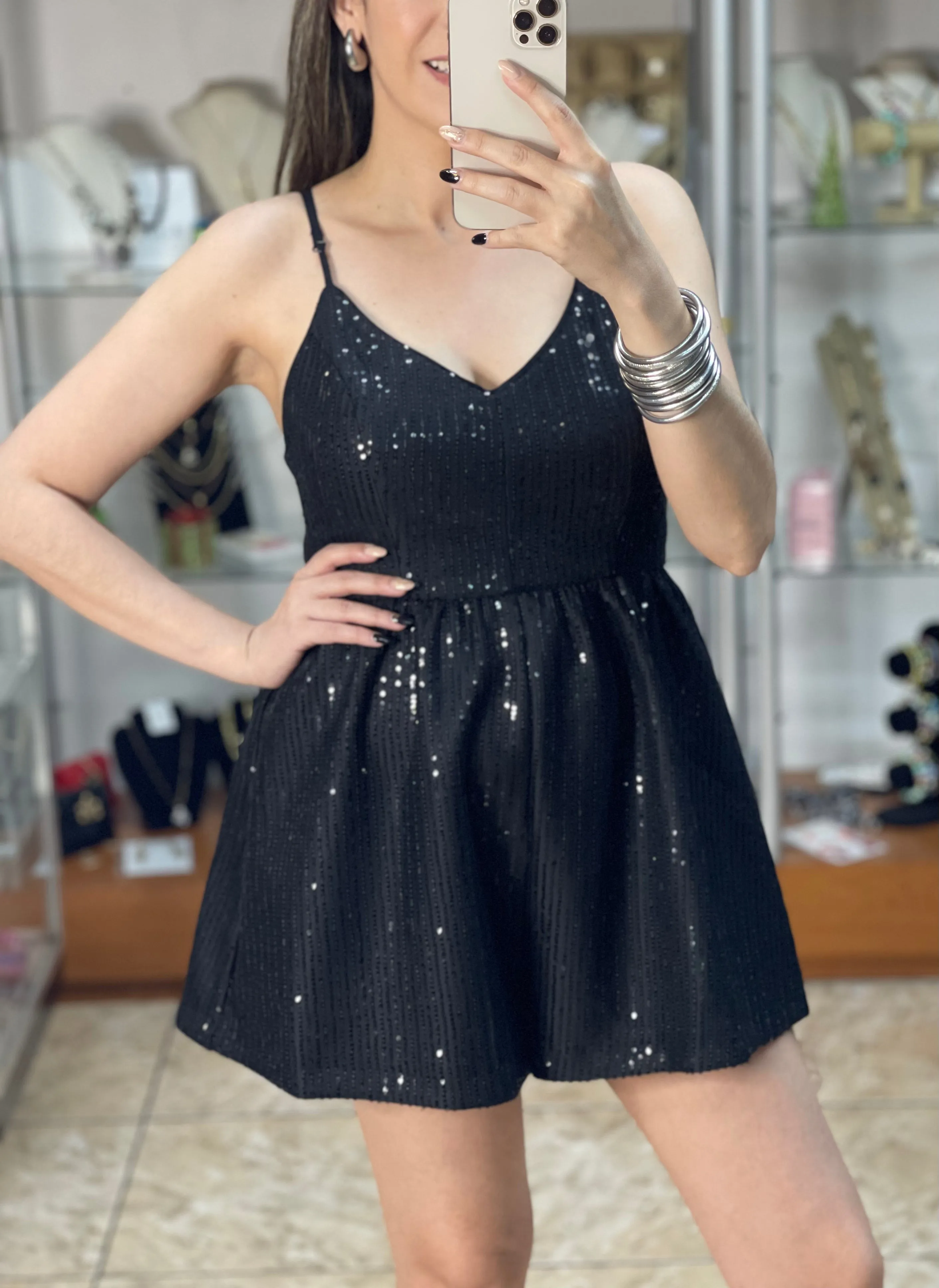 Black Sequins Romper