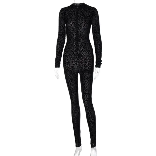 deanwangkt Chicology Leopard Mesh Winter Fall Long Jumpsuit Sexy Y2K Club Outfits Women Fashion Clothes Bodycon One Piece Streetwear