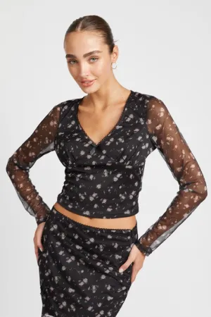 Emory Park FLORAL PRINT MESH CROP TOP WITH V NECK