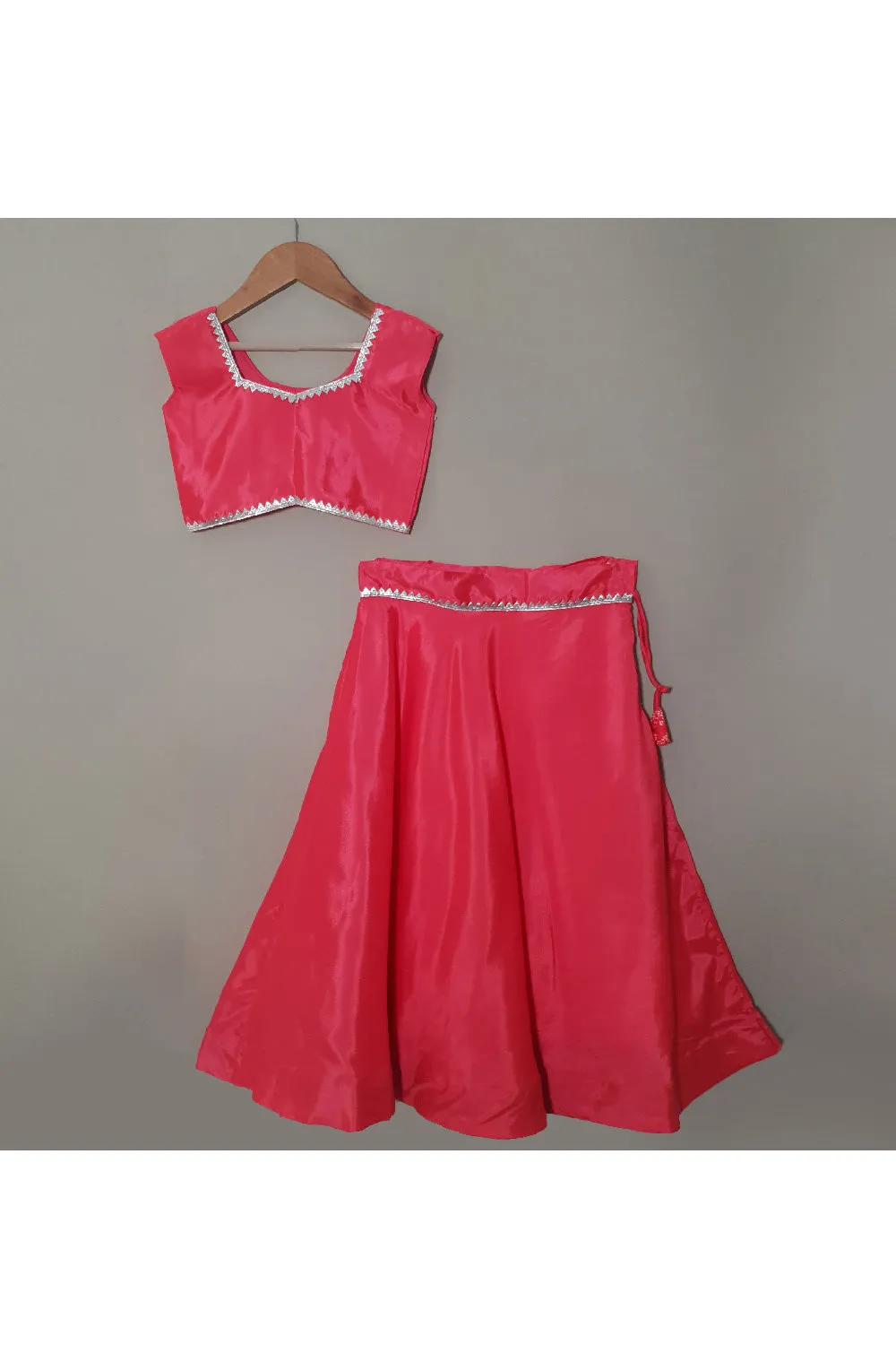 Fuchsia Pink Lace Detailing Silk Sleeveless Top With Lehenga And Shrugs