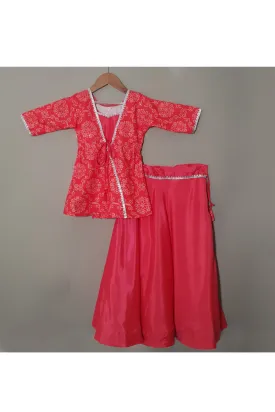 Fuchsia Pink Lace Detailing Silk Sleeveless Top With Lehenga And Shrugs