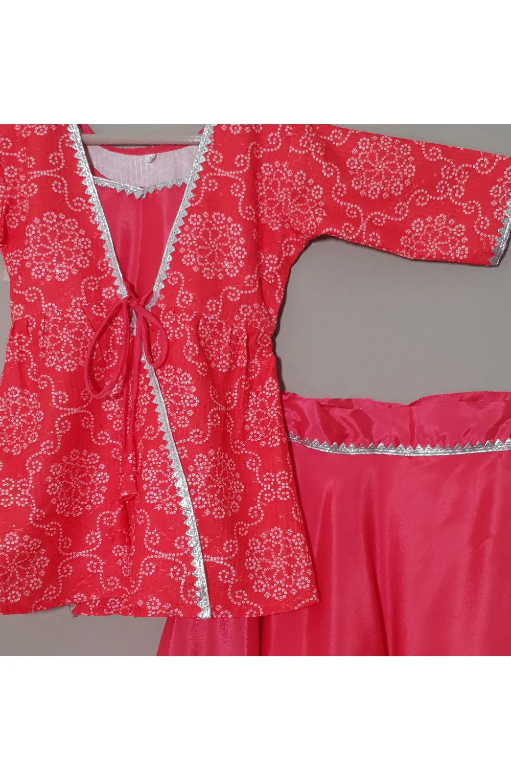 Fuchsia Pink Lace Detailing Silk Sleeveless Top With Lehenga And Shrugs