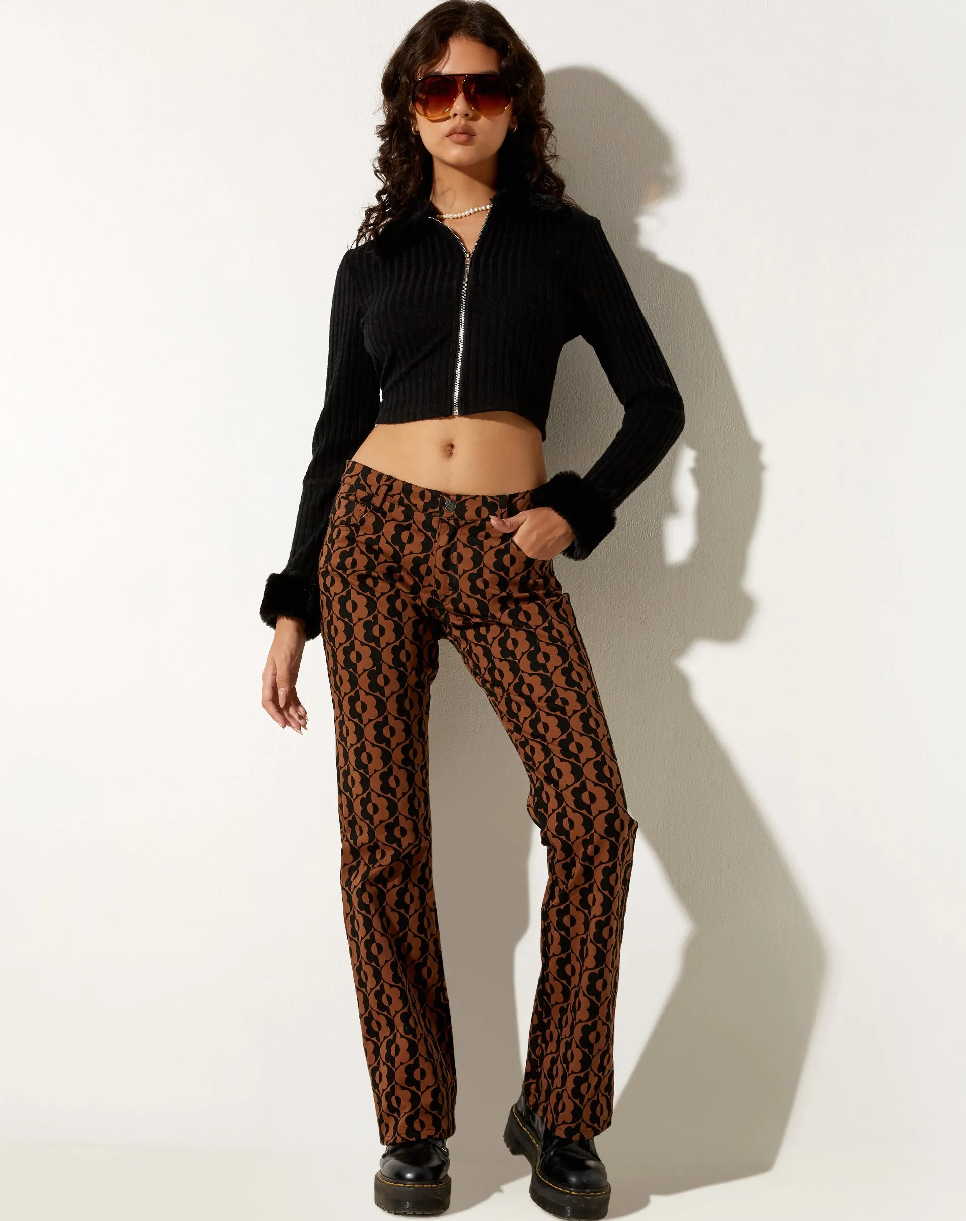 Jopan Flare Trouser in Wavy Flower Brown