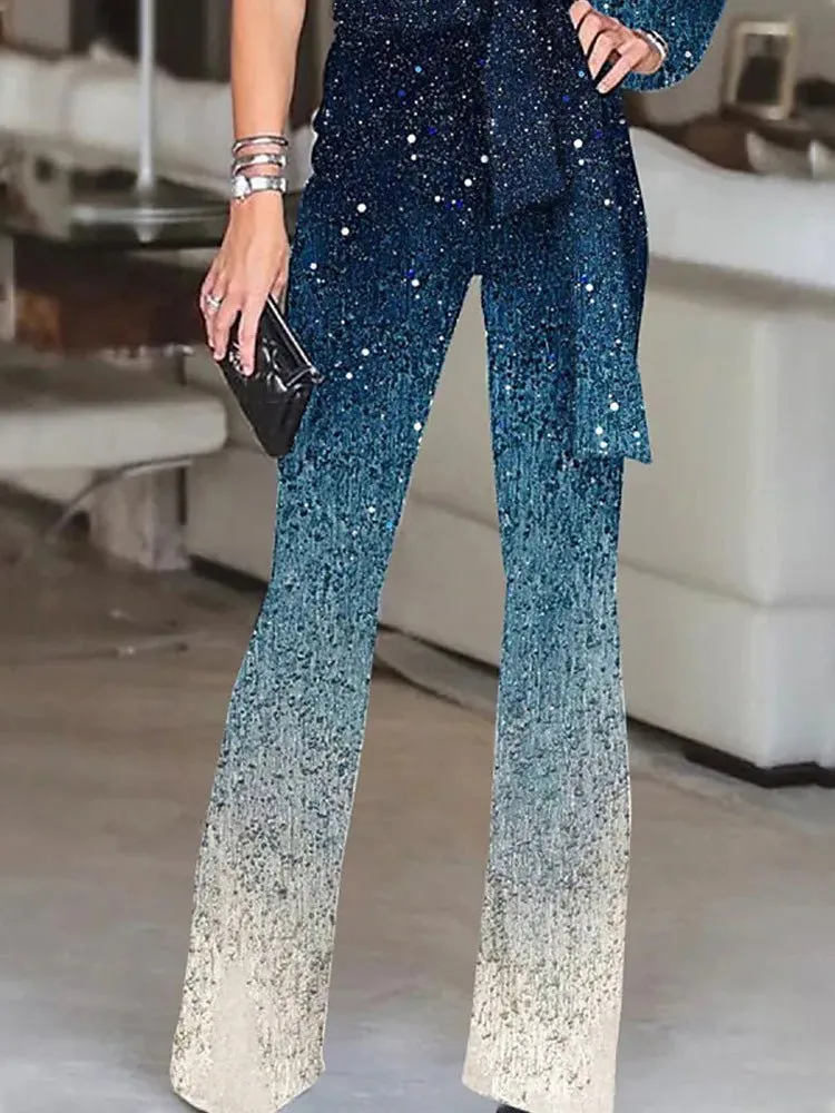 Jumpsuits Ombre One-Shoulder Long-Sleeve Jumpsuit for Women