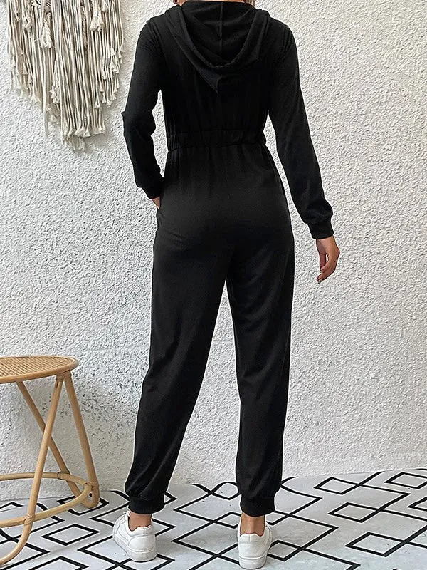 Jumpsuits Zip Long Sleeve Hooded Casual Jumpsuit for Women