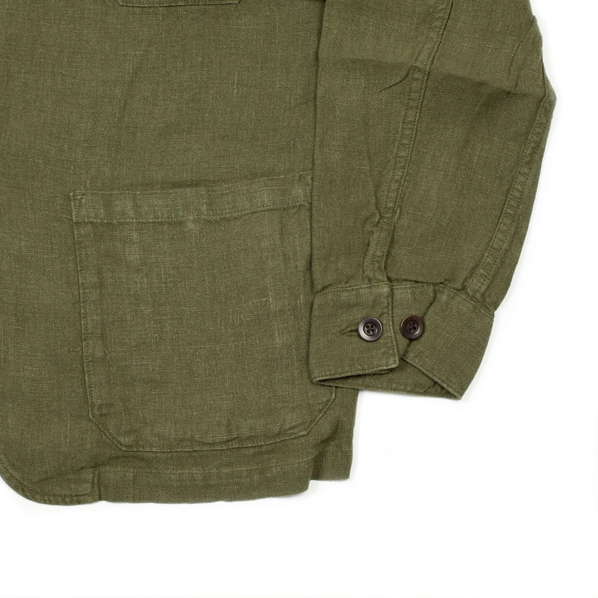Labura unlined chore jacket in olive green washed linen (restock)