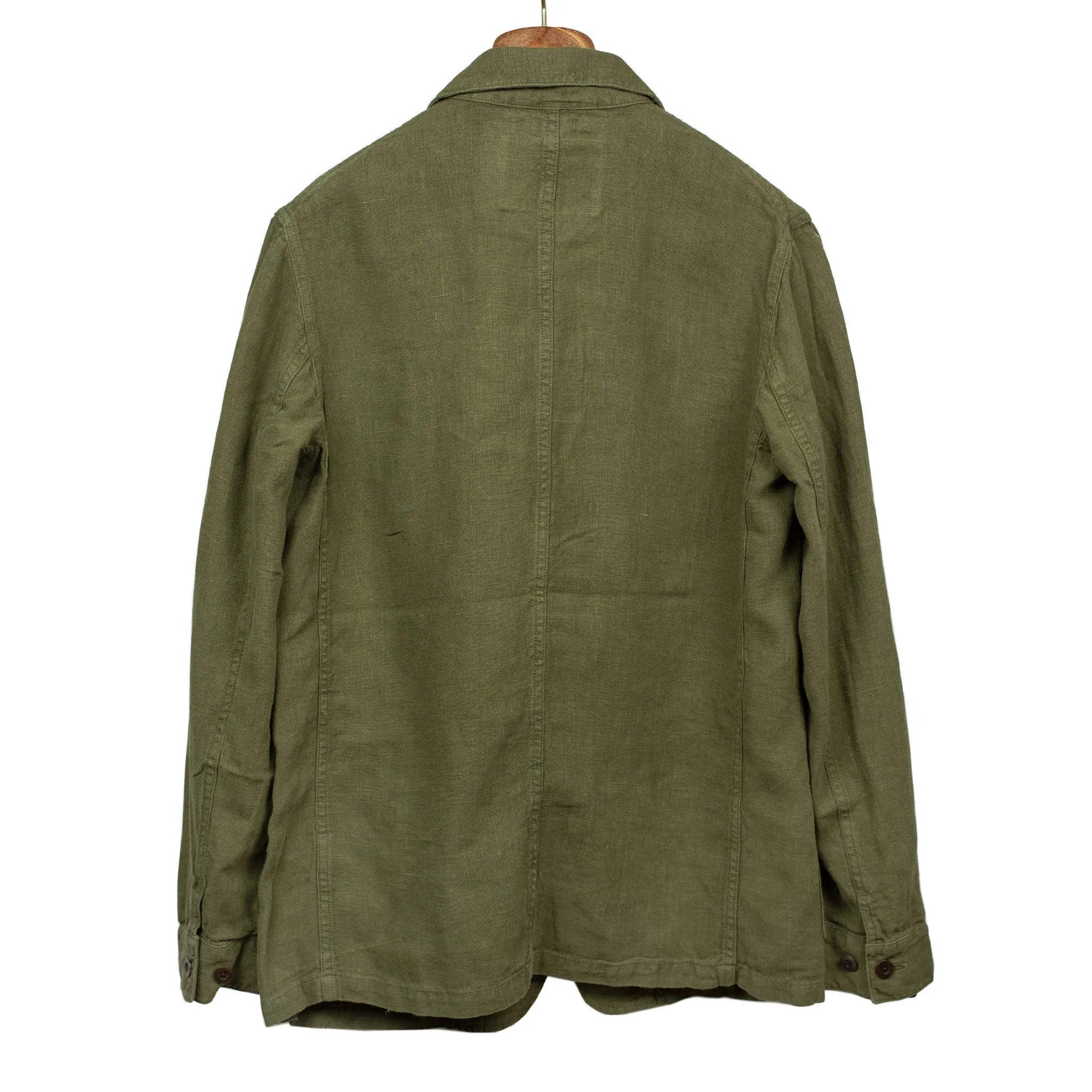 Labura unlined chore jacket in olive green washed linen (restock)