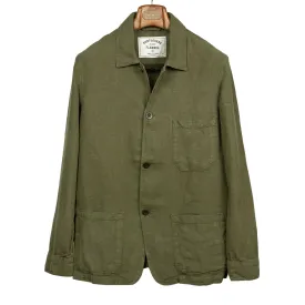 Labura unlined chore jacket in olive green washed linen (restock)