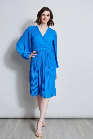 Mock Wrap Pleated Dress