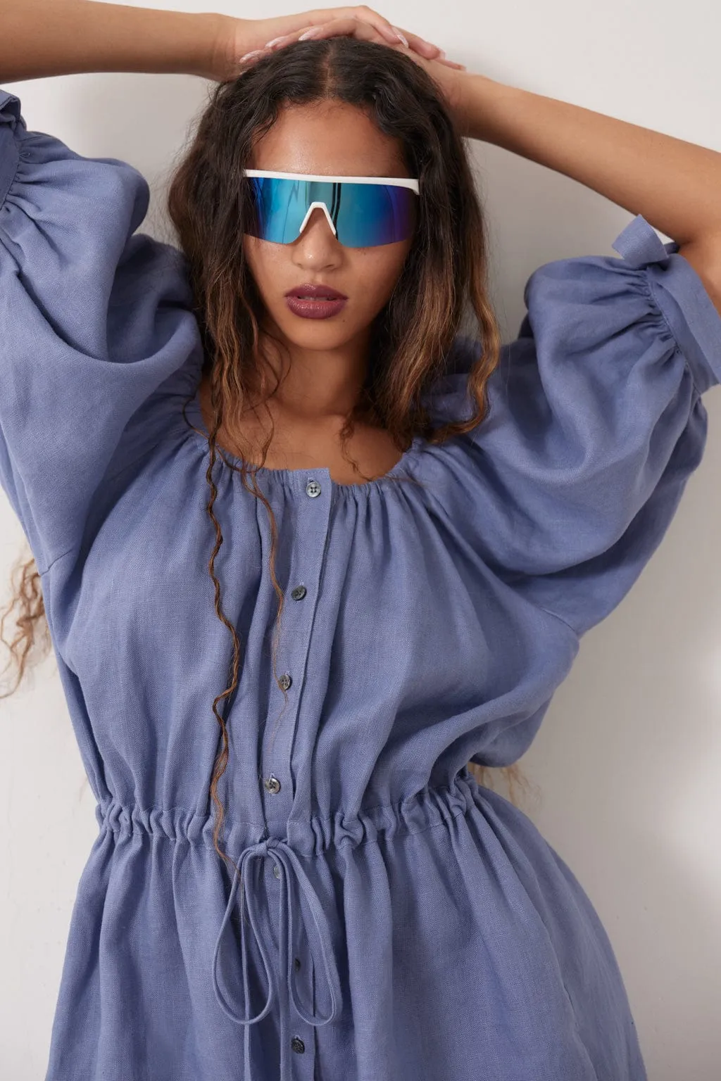 Ramona Playsuit Periwinkle Blue Linen