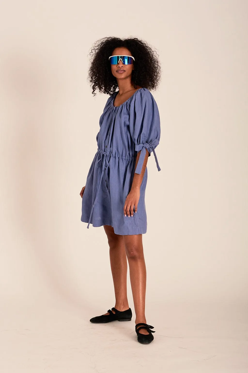 Ramona Playsuit Periwinkle Blue Linen