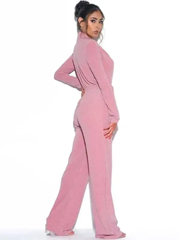 Women’s sexy wide -leg deep V -neck long sleeve jumpsu