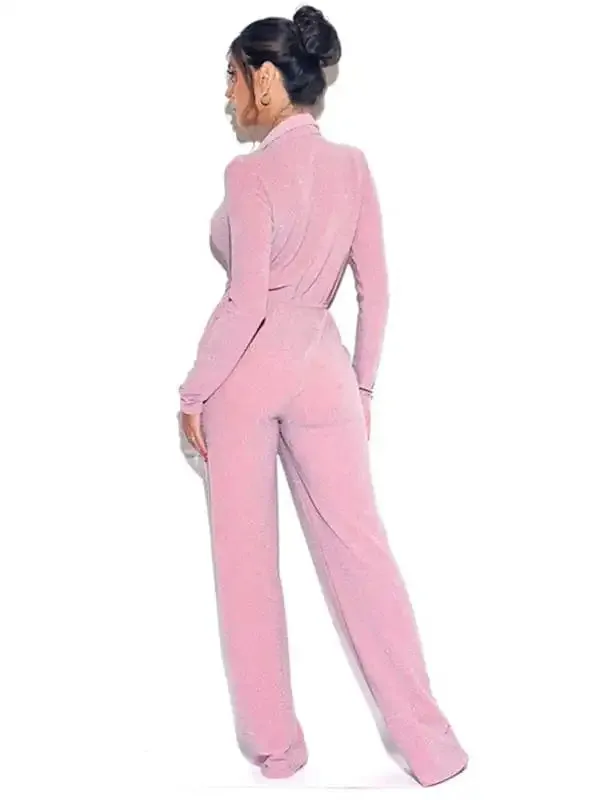 Women’s sexy wide -leg deep V -neck long sleeve jumpsu