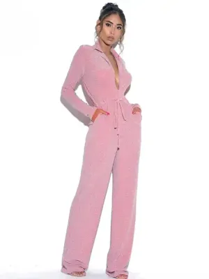 Women’s sexy wide -leg deep V -neck long sleeve jumpsu